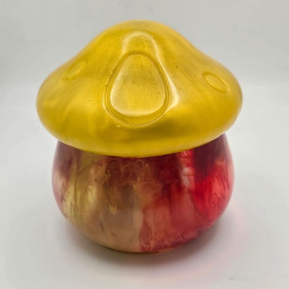 Mushroom Resin Jar Yellow Tye Dye Epoxy Storage W/ Lid Trinkets Stash Jewelry